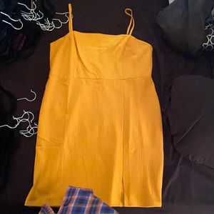 Mustard colored pinstriped dress
